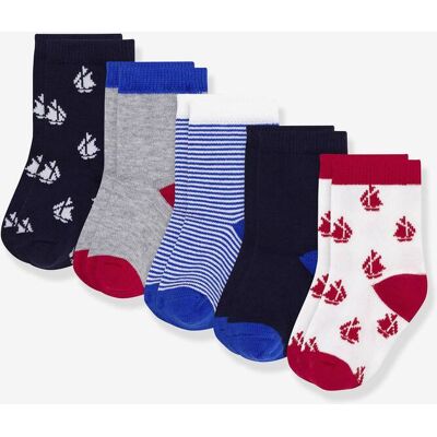 Lote de 5 pares de meias PETIT BATEAU unissexo, para bebé azul Lote de 5 pares de meias PETIT BATEAU unissexo, para bebé azul