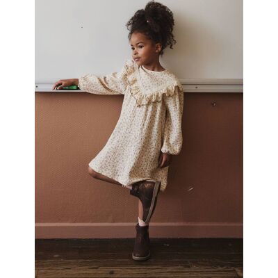 VERTBAUDET Vestido às flores em gaze de algodão para menina. cru VERTBAUDET Vestido às flores em gaze de algodão para menina. cru