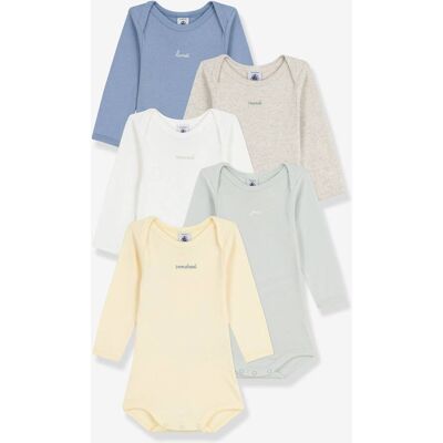 Lote de 5 bodies semanário de manga comprida Petit Bateau, para bebé multicolor Lote de 5 bodies semanário de manga comprida Petit Bateau, para bebé multicolor