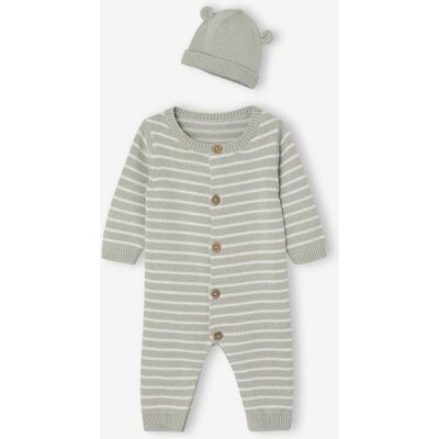 VERTBAUDET Conjunto macacão + gorro, para recém-nascido verde-água VERTBAUDET Conjunto macacão + gorro, para recém-nascido verde-água