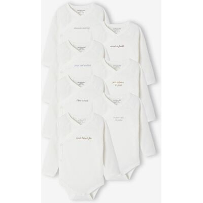 Conjunto de 7 bodies unissexo com mensagens ENVIE DE FRAISE, para recém-nascido cru Conjunto de 7 bodies unissexo com mensagens ENVIE DE FRAISE, para recém-nascido cru
