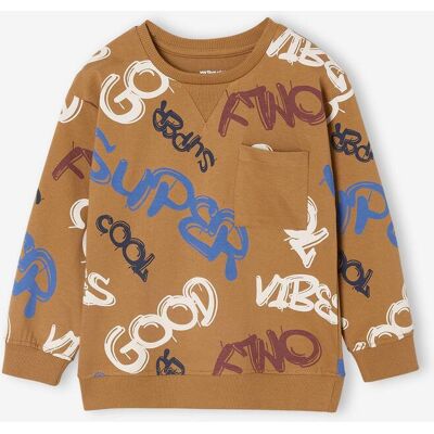 VERTBAUDET Camisola estilo sweat, estampada, para menino noz pecã VERTBAUDET Camisola estilo sweat, estampada, para menino noz pecã