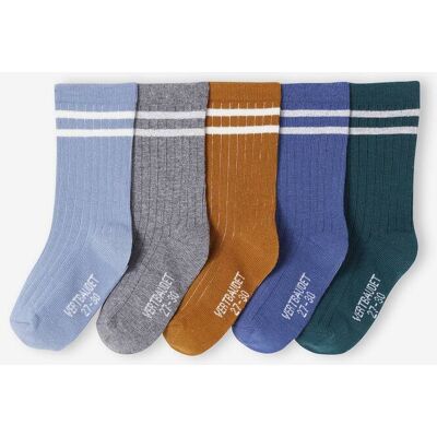 VERTBAUDET Lote de 5 pares de meias às riscas, em canelado, para menino azul-acinzentado VERTBAUDET Lote de 5 pares de meias às riscas, em canelado, para menino azul-acinzentado
