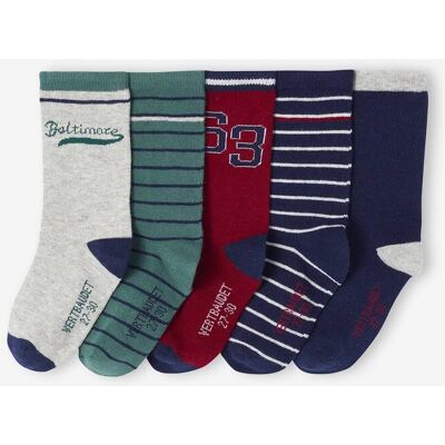 VERTBAUDET Lote de 5 pares de meias «Baltimore», para menino azul-tinta VERTBAUDET Lote de 5 pares de meias «Baltimore», para menino azul-tinta