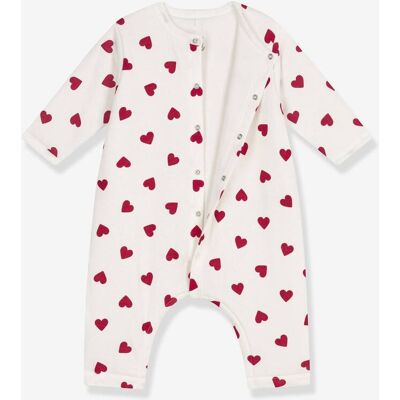Macacão acolchoado em algodão estampado corações PETIT BATEAU, para bebé branco Macacão acolchoado em algodão estampado corações PETIT BATEAU, para bebé branco