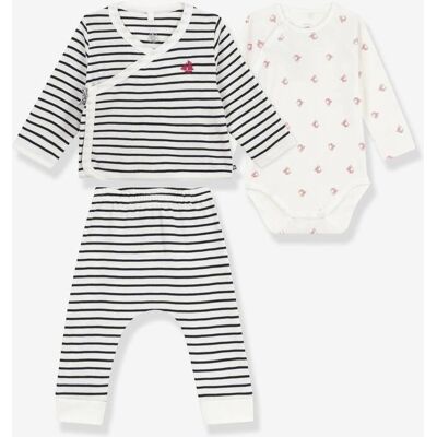 Conjunto 3 peças unissexo em algodão PETIT BATEAU, para bebé marinho Conjunto 3 peças unissexo em algodão PETIT BATEAU, para bebé marinho