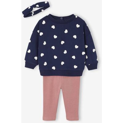VERTBAUDET Conjunto sweat + leggings + fita do cabelo, personalizável, para bebé menina marinho VERTBAUDET Conjunto sweat + leggings + fita do cabelo, personalizável, para bebé menina marinho