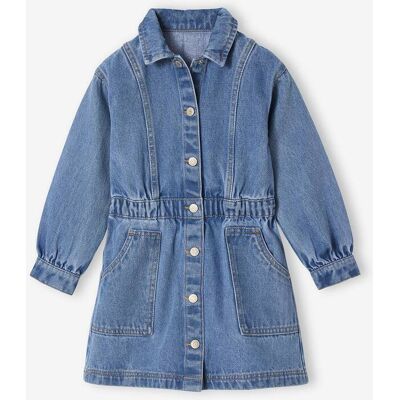 VERTBAUDET Vestido de ganga, para menina azul medio VERTBAUDET Vestido de ganga, para menina azul medio