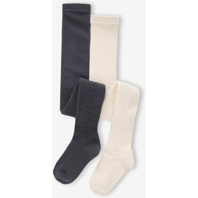 VERTBAUDET Lote de 2 collants padrão cordoaria, para menina antracite VERTBAUDET Lote de 2 collants padrão cordoaria, para menina antracite