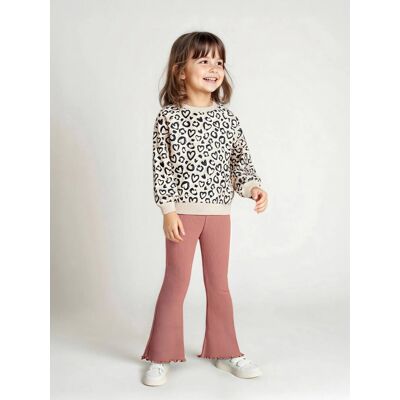 VERTBAUDET Conjunto sweat estampada + leggings flare, para menina pau-rosa VERTBAUDET Conjunto sweat estampada + leggings flare, para menina pau-rosa