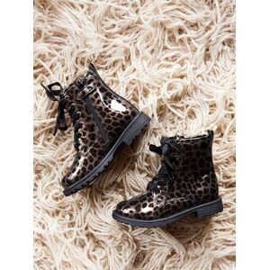 VERTBAUDET Botas envernizadas, com atacadores e fecho, para menina preto estampado VERTBAUDET Botas envernizadas, com atacadores e fecho, para menina preto estampado