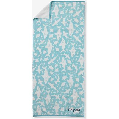 VERTBAUDET Toalha de praia/de banho personalizável, com algodão reciclado azul estampado VERTBAUDET Toalha de praia/de banho personalizável, com algodão reciclado azul estampado