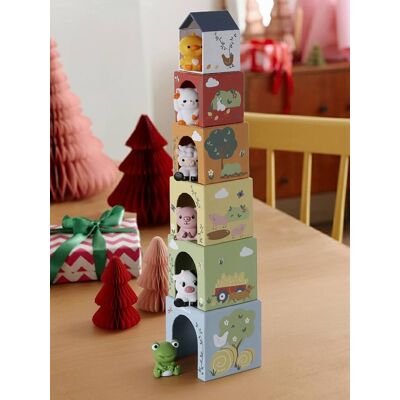 VERTBAUDET Torre de cubos com fantoches de dedo verde VERTBAUDET Torre de cubos com fantoches de dedo verde