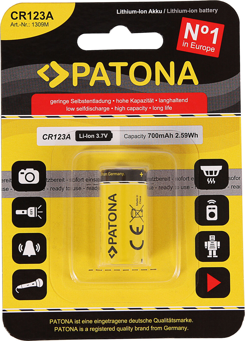 PATONA Pilha Recarreg�vel CR123A 700mAh 3.7V 2.59Wh