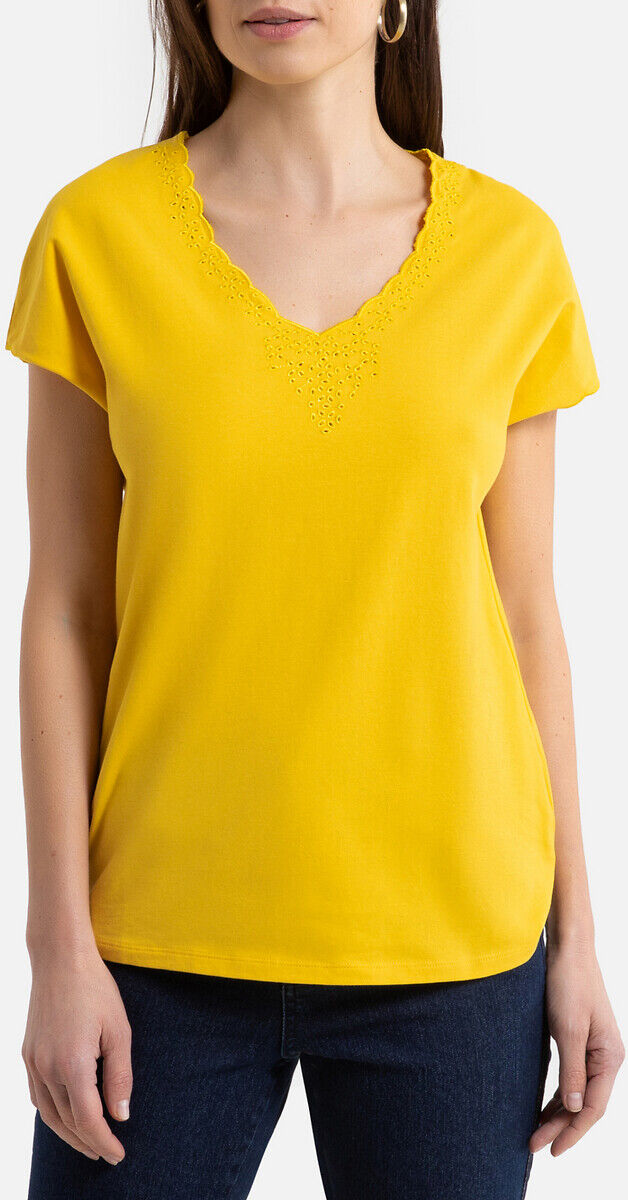 Anne Weyburn T-shirt com decote em V, mangas curtas   Amarelo