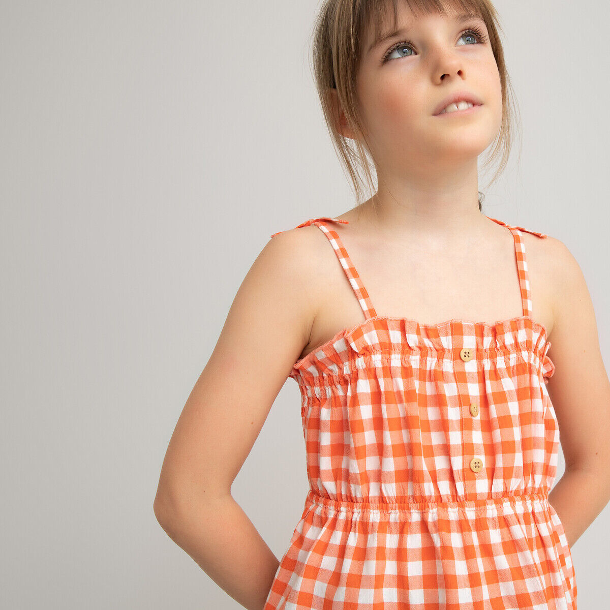 La Redoute Collections Blusa aos quadrados e de alças finas, 3-12 anos   Laranja