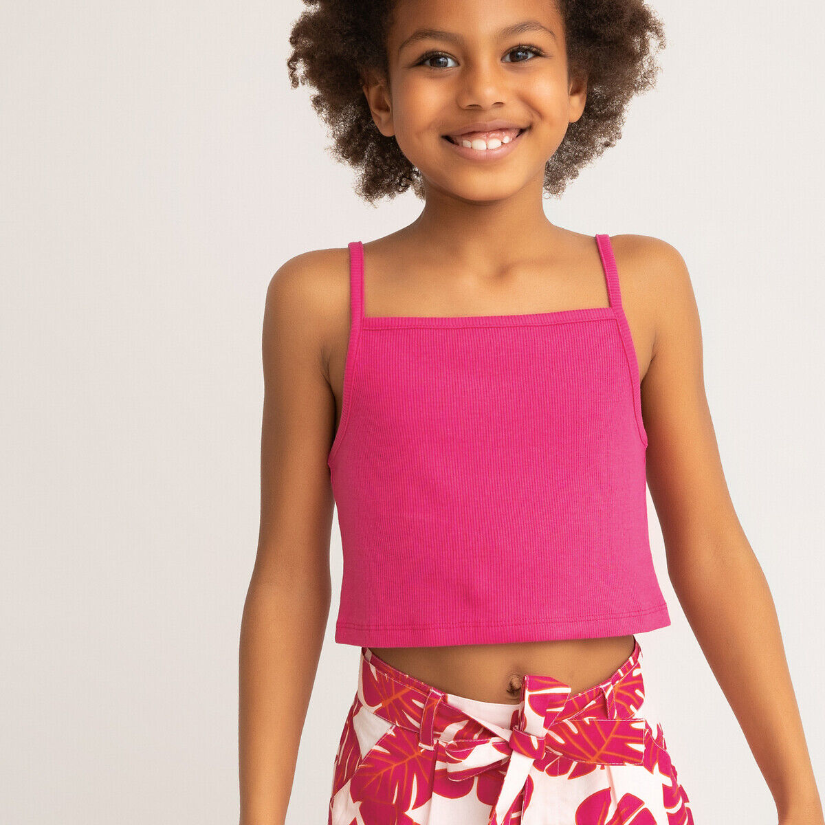 La Redoute Collections Top curto de alças finas, em algodão bio, 3-12 anos   rosa