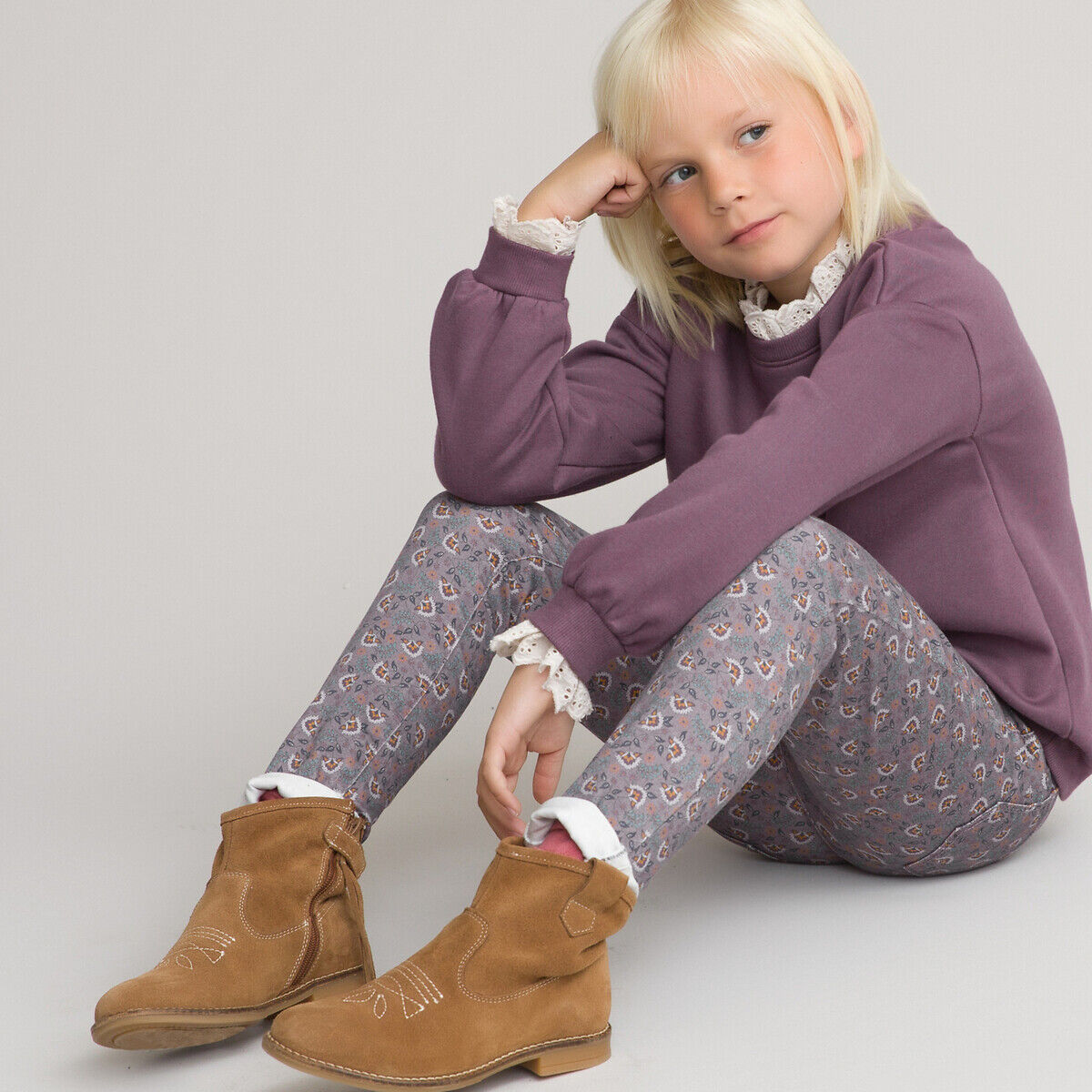 La Redoute Collections Jeggings com estampado floral, 3-12 anos   Estampado Violeta