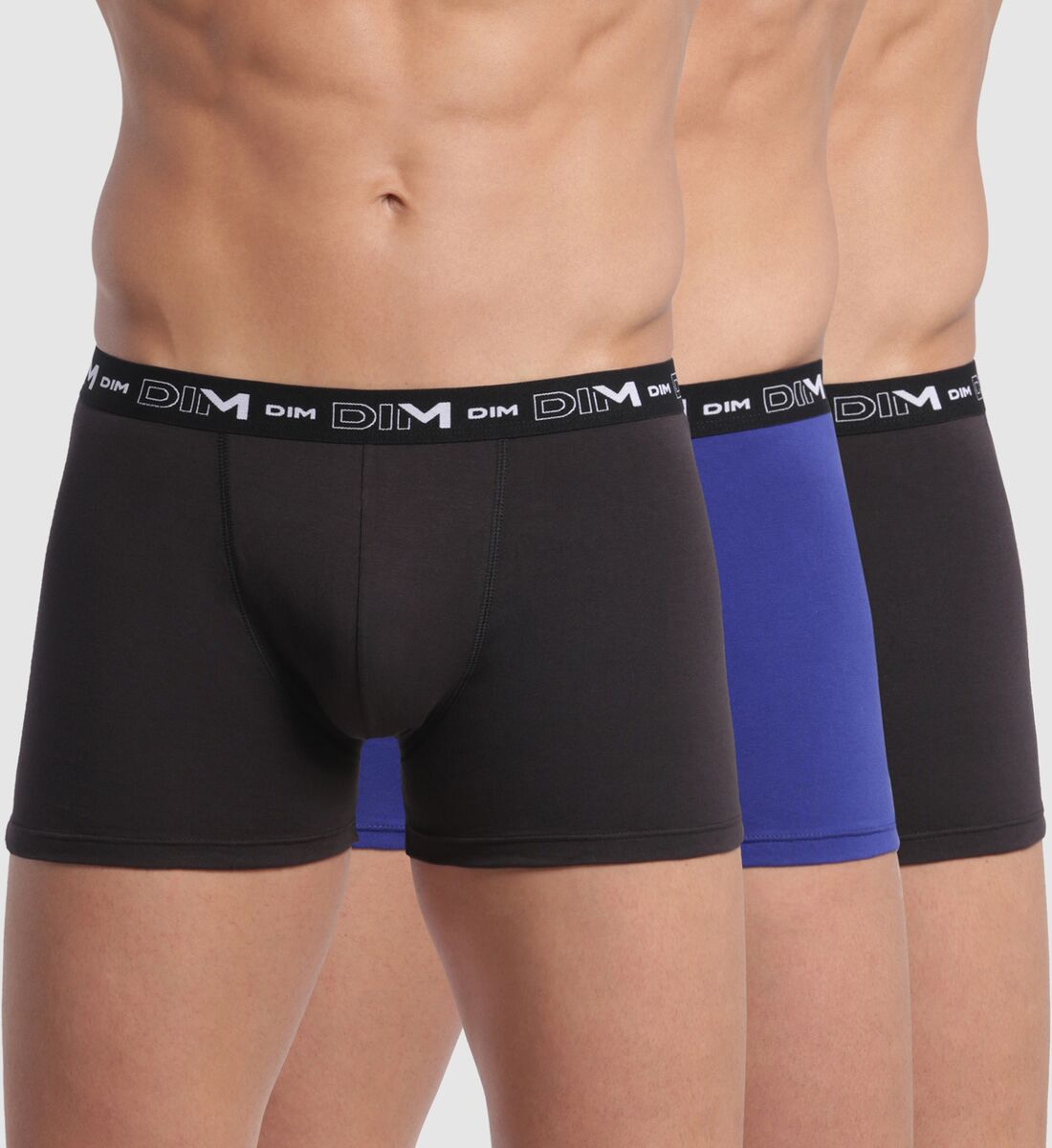 Dim Lote de 3 boxers, Coton Stretch   preto + azul + preto