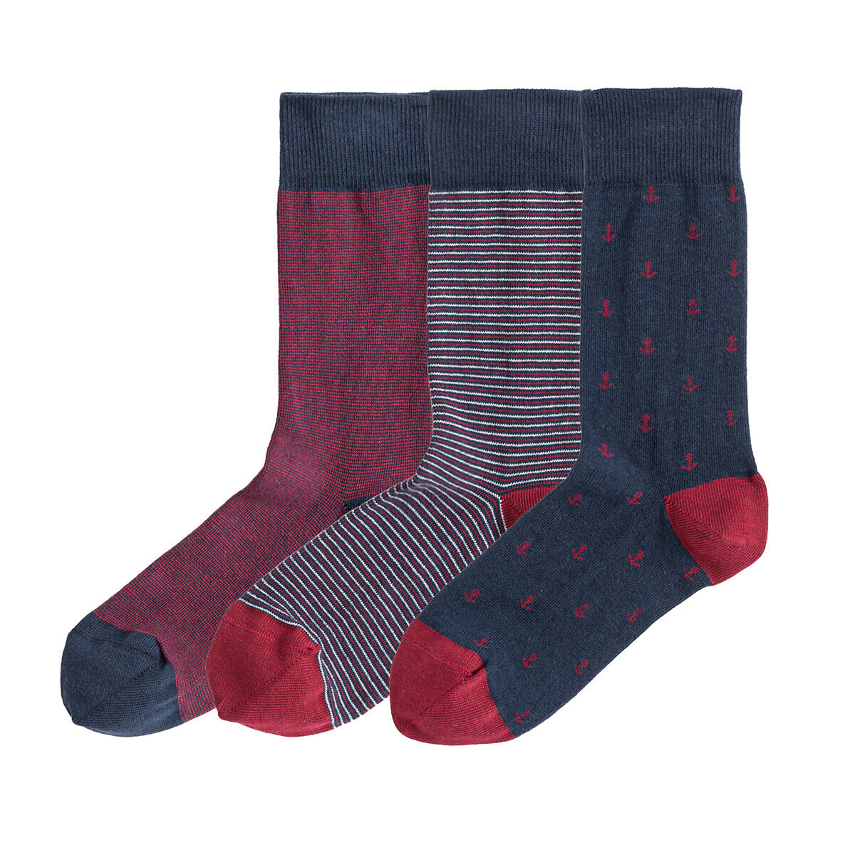 La Redoute Collections Lote de 3 pares de meias fantasias   azul marinho/vermelho