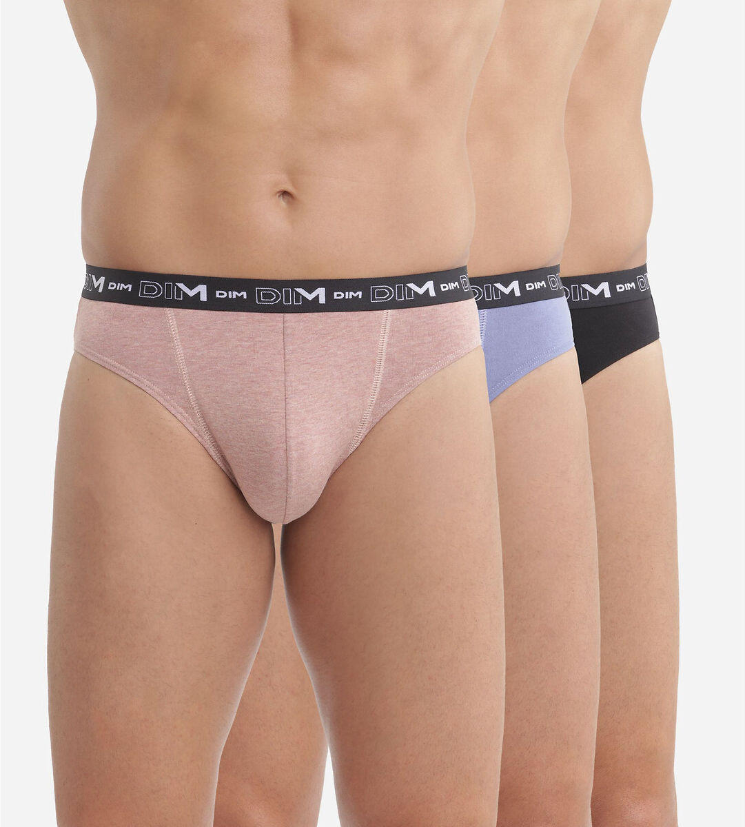 Dim Lote de 3 slips, em algodão stretch   Rose + Noir +  Bleu