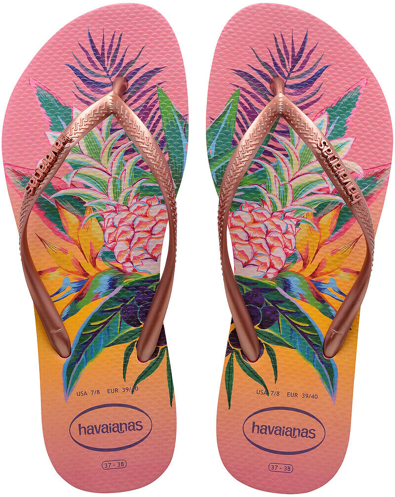 Havaianas Chinelos Slim Tropical   estampado fundo rosa