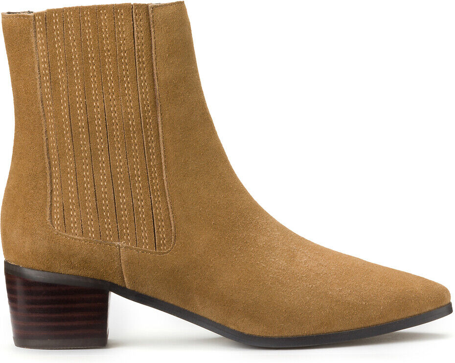 La Redoute Collections Botas em pele, com tacão largo   Camel