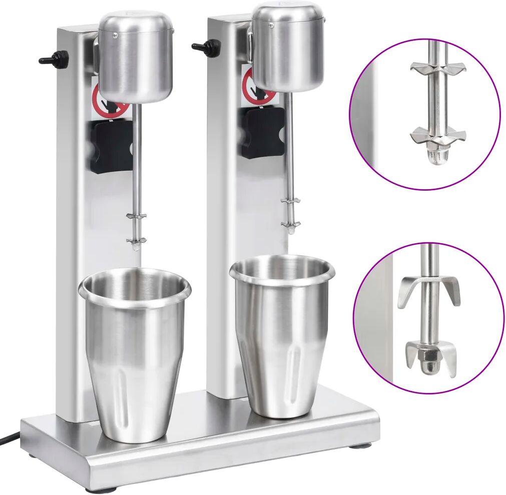 vidaXL Mixer de milkshake cu 2 vase, oțel inoxidabil, 2 L