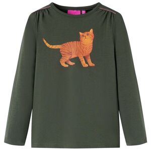 vidaXL Tricou cu mâneci lungi pentru copii, design cu pisică, kaki, 92