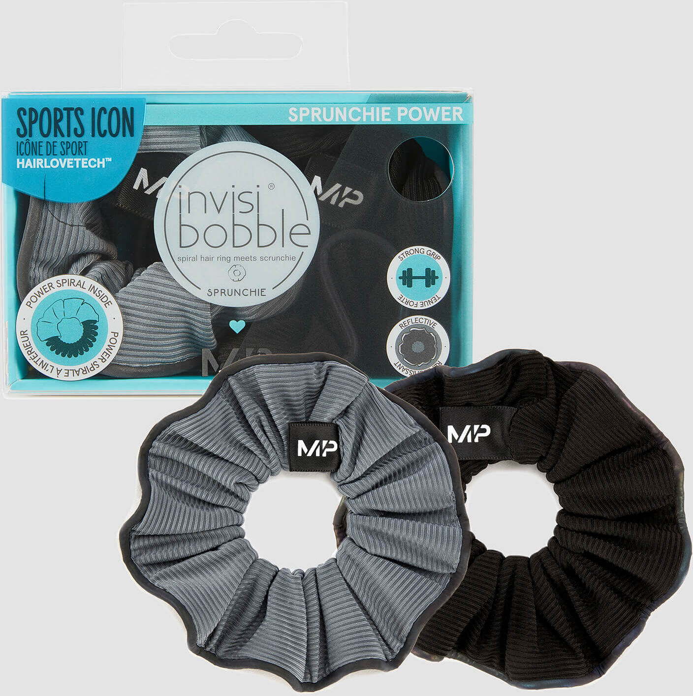 MP X Invisibobble® Reflective Power Sprunchie - Negru/Ice Blue - 2 BUCĂȚI