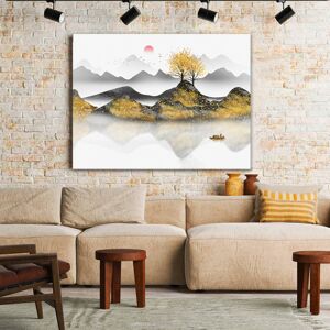 Sun Tablou Canvas Red Sun Over The Misty Mountains