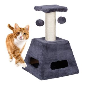 Stalp de zgariat pentru pisici cu trunchi de sisal si jucarii, Turn mic, Gri, 27 x 27 x 42 cm