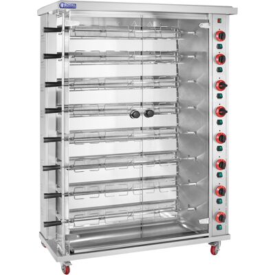 Grătar de pui pe gaz - 8 șaibe - cu iluminare și roți - Royal Catering RCGCG-40 Grătar de pui pe gaz - 8 șaibe - cu iluminare și roți - Royal Catering RCGCG-40