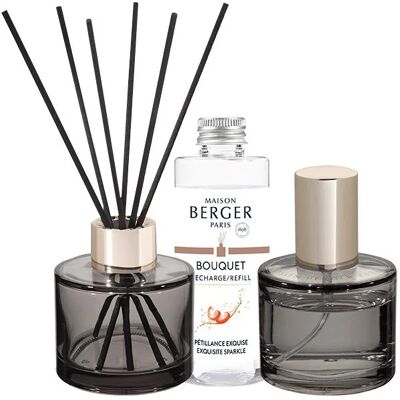 Maison Berger Paris Set cadou difuzor de aromă Rosalie gri + reumplere și spray Strălucire intensă Maison Berger Paris Set cadou difuzor de aromă Rosalie gri + reumplere și spray Strălucire intensă