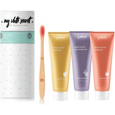 My White Secret Pachet Cadou Fructe Pastă de dinți + Periuță de dinți - Set de igienă orală My White Secret Pachet Cadou Fructe Pastă de dinți + Periuță de dinți - Set de igienă orală