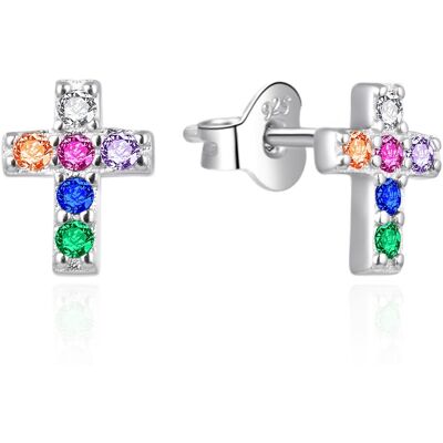 Agato Cercei din argint Cruce cu zirconii colorate AGT-E169PC Agato Cercei din argint Cruce cu zirconii colorate AGT-E169PC