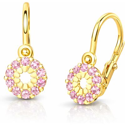 Soliter Cercei aurii pentru copii cu zircon roz 239 001 00516 Soliter Cercei aurii pentru copii cu zircon roz 239 001 00516