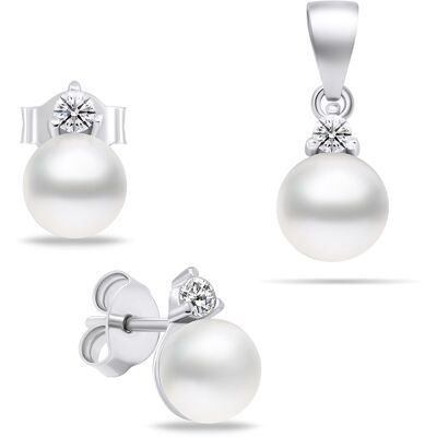 Brilio Silver Set elegant de bijuterii din argint cu perle SET227W (cercei, pandantiv) Brilio Silver Set elegant de bijuterii din argint cu perle SET227W (cercei, pandantiv)