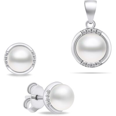 Brilio Silver Set elegant de bijuterii din argint cu perle SET229W (cercei, pandantiv) Brilio Silver Set elegant de bijuterii din argint cu perle SET229W (cercei, pandantiv)