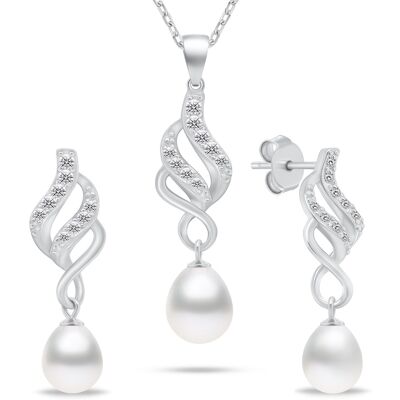 Brilio Silver Set elegant de bijuterii din argint cu zirconi și perle SET267W (cercei, colier) Brilio Silver Set elegant de bijuterii din argint cu zirconi și perle SET267W (cercei, colier)