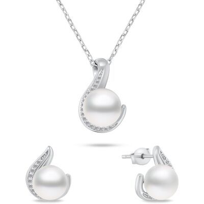 Brilio Silver Set de bijuterii cu perle autentice atemporale SET240W (cercei, colier) Brilio Silver Set de bijuterii cu perle autentice atemporale SET240W (cercei, colier)