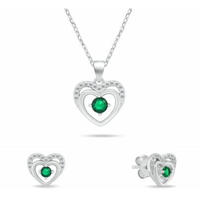 Brilio Silver Set delicat de bijuterii din argint pentru femei, Inimi, cu zirconii verzi SET295WG (colier și cercei) Brilio Silver Set delicat de bijuterii din argint pentru femei, Inimi, cu zirconii verzi SET295WG (colier și cercei)