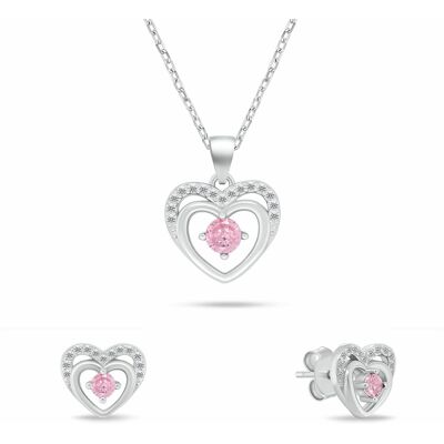 Brilio Silver Set delicat de bijuterii din argint „Inimi” cu zirconii roz SET295WP (colier, cercei) Brilio Silver Set delicat de bijuterii din argint „Inimi” cu zirconii roz SET295WP (colier, cercei)