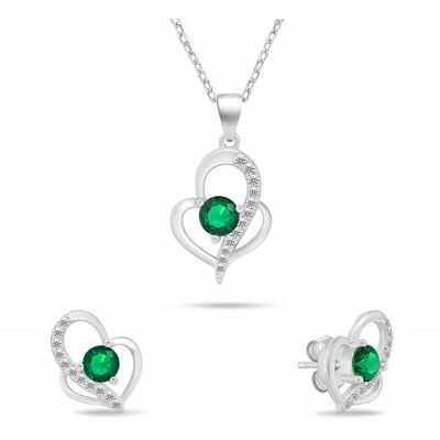 Brilio Silver Set original de bijuterii din argint „Inimioare” cu zirconii verzi SET294WG (colier și cercei) Brilio Silver Set original de bijuterii din argint „Inimioare” cu zirconii verzi SET294WG (colier și cercei)