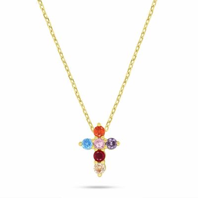 Brilio Silver Colier placat cu aur Cruce cu zircon colorat NCL208Y Brilio Silver Colier placat cu aur Cruce cu zircon colorat NCL208Y