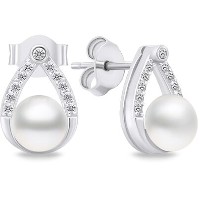 Brilio Silver Cercei fermecători argintii cu perle și zircon EA615W Brilio Silver Cercei fermecători argintii cu perle și zircon EA615W