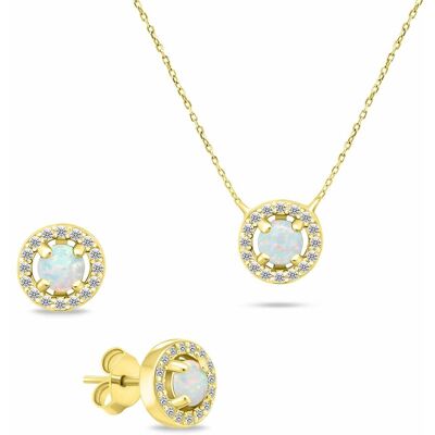 Brilio Silver Set fermecător de bijuterii placate cu aur cu opal SET225Y (cercei, colier) Brilio Silver Set fermecător de bijuterii placate cu aur cu opal SET225Y (cercei, colier)