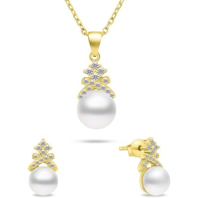 Brilio Silver Set fermecător de bijuterii placate cu aur cu perle SET238Y (cercei, colier) Brilio Silver Set fermecător de bijuterii placate cu aur cu perle SET238Y (cercei, colier)