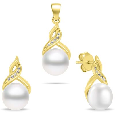 Brilio Silver Set elegant de bijuterii placate cu aur și perle SET276Y(cercei, pandantiv) Brilio Silver Set elegant de bijuterii placate cu aur și perle SET276Y(cercei, pandantiv)