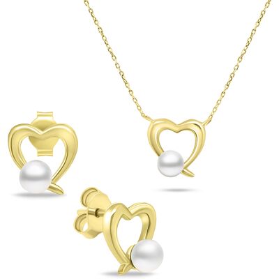 Brilio Silver Set romantic de bijuterii placate cu aur, cu perle SET234Y (cercei, colier) Brilio Silver Set romantic de bijuterii placate cu aur, cu perle SET234Y (cercei, colier)